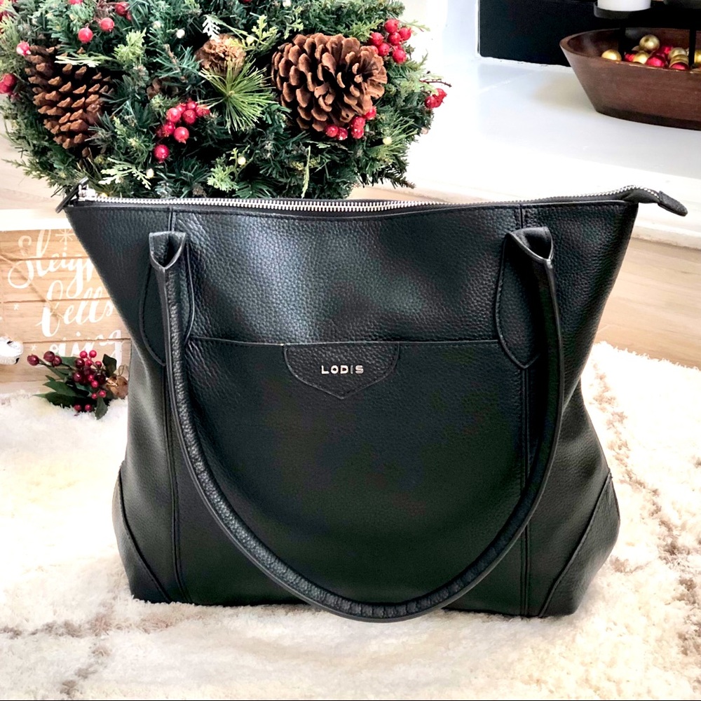 Lodis Black Leather Tote